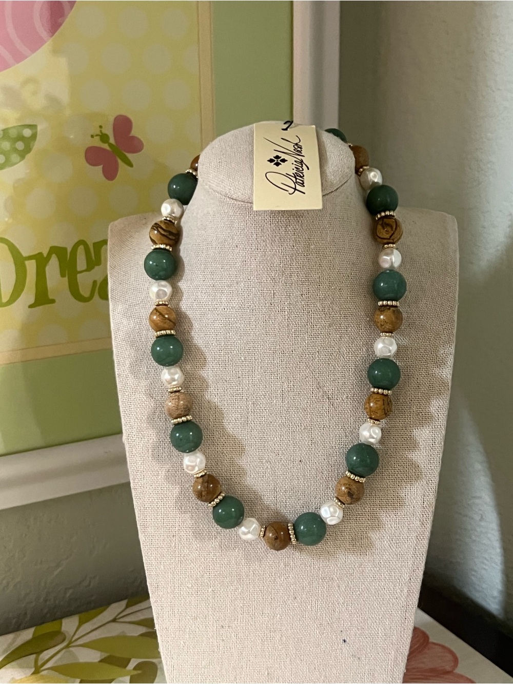 NWT Patricia Nash Green, Brown & White Beaded Necklace #PNNK